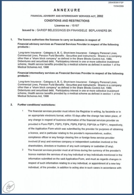 Gariep FSP License
